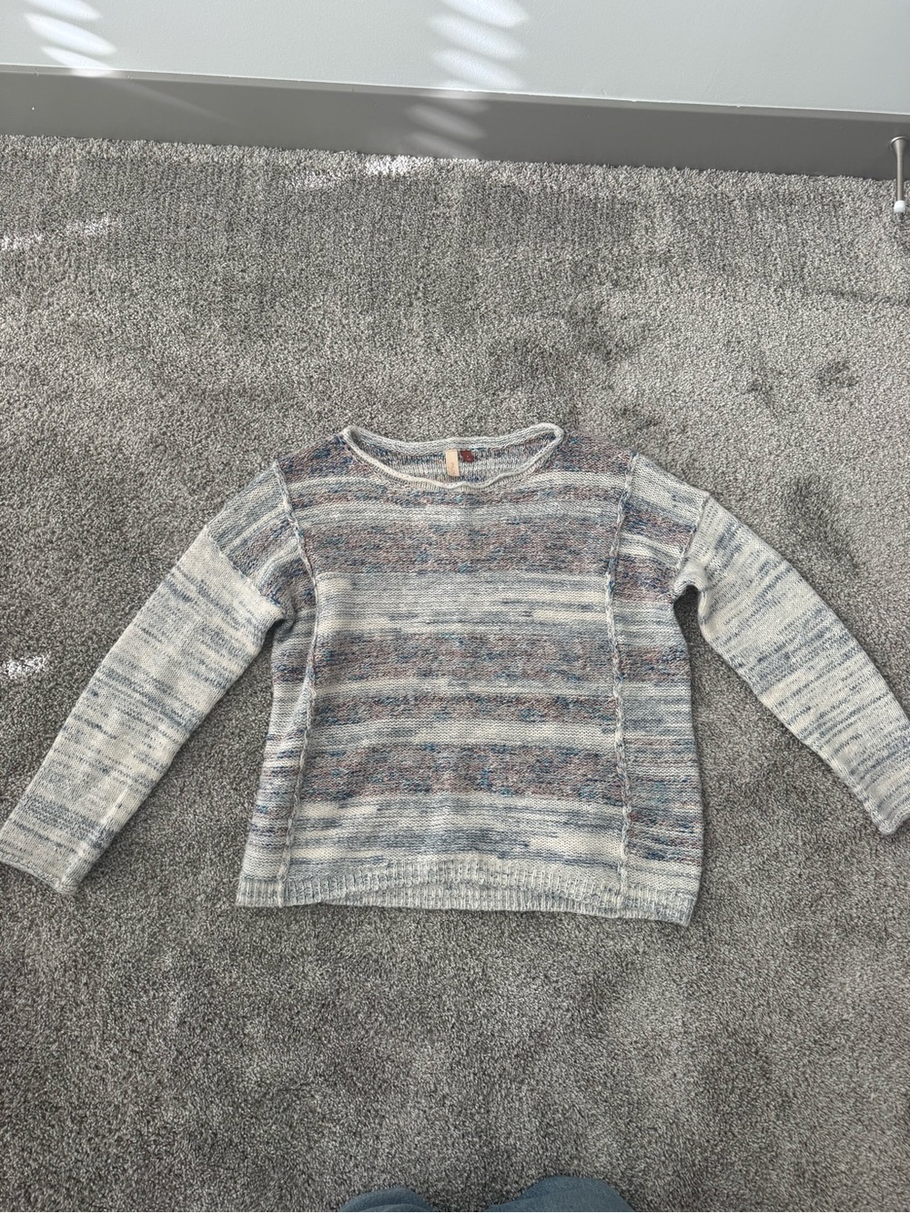 Anthropology Pilcro Multicolor Striped Crewneck Sweater - Light Blue & Cream